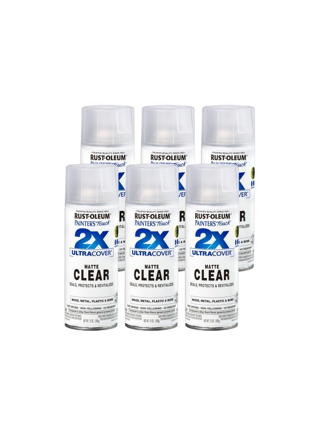 RUST-OLEUM Pack Of 6 Painter Touch 2X Ultra Cover Spray Paint 12 Oz Matte Clear - Image 1