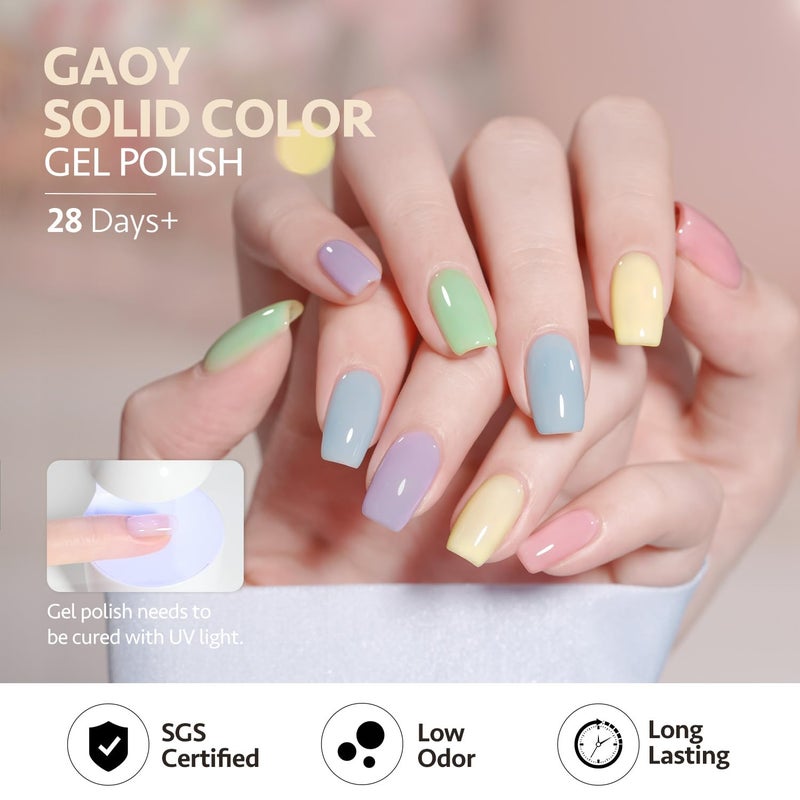 GAOY Pastel Pink Blue Gel Nail Polish Set, 6 Colors Green Yellow Nude Spring Soak Off UV Light Cure Gel Polish Kit for Salon and Nail Art DIY at Home - Image 5