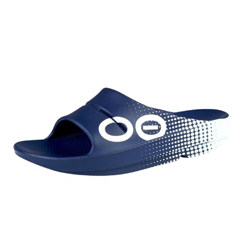 OOFOS OOahh Sport Recovery Slide, Navy Matrix - Women’s Size 6, Men’s Size 4 - Image 1