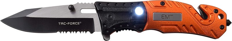 Tac-Force Pocket Folding Knife, 8" Overall, Two Tone Blade, LED, Rescue, EDC - Image 1