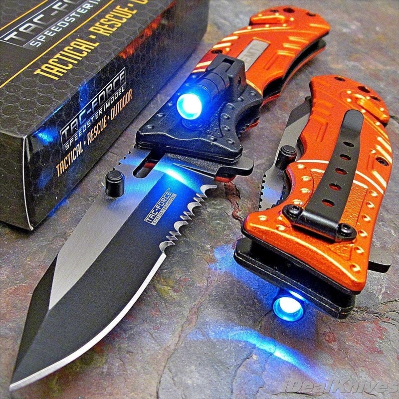 Tac-Force Pocket Folding Knife, 8" Overall, Two Tone Blade, LED, Rescue, EDC - Image 2