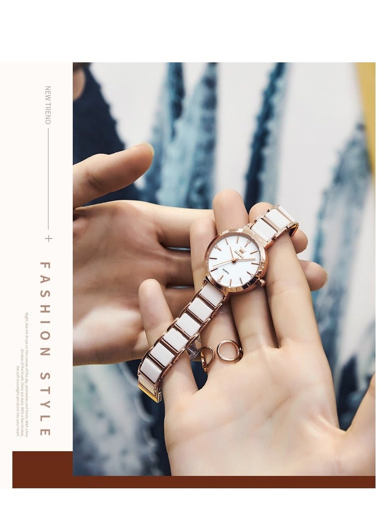 OLEVS OLEVS Women's Watch Elegant Luxury Watch with Diamond Fashion Ceramic Bracelet Waterproof Ladies Watch  - Image 2