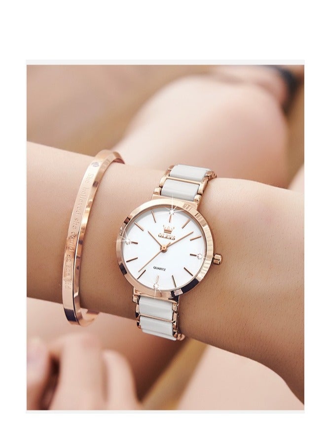 OLEVS OLEVS Women's Watch Elegant Luxury Watch with Diamond Fashion Ceramic Bracelet Waterproof Ladies Watch  - Image 3
