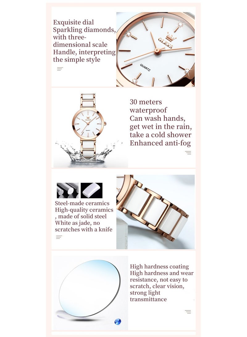 OLEVS OLEVS Women's Watch Elegant Luxury Watch with Diamond Fashion Ceramic Bracelet Waterproof Ladies Watch  - Image 5