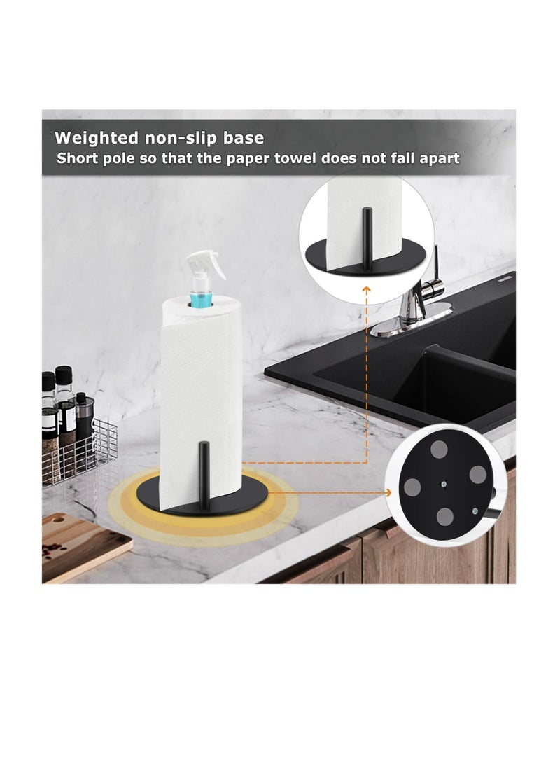 Excefore Stainless Steel Countertop Paper Towel Holder, Paper Towel Stand for Kitchen Counter Bathroom Table, Paper Towel Holder with Spray Bottle, Point Heavy Weighted Sturdy Paper Towel Holder (Black) - Image 4