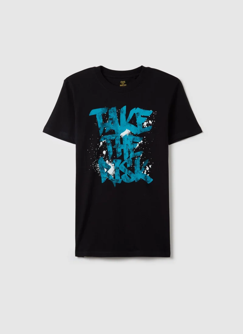 Ovs Cotton T-Shirt With ''Take The Risk'' Print