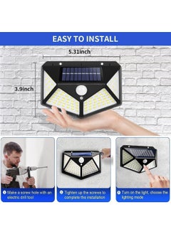 EDBIRET EDBIRET Solar Light 100 LED Motion Sensor Light 4Side Bright Light with Dim Mode Wireless Security Lamp for Home and Outdoor Pathways  - Image 2