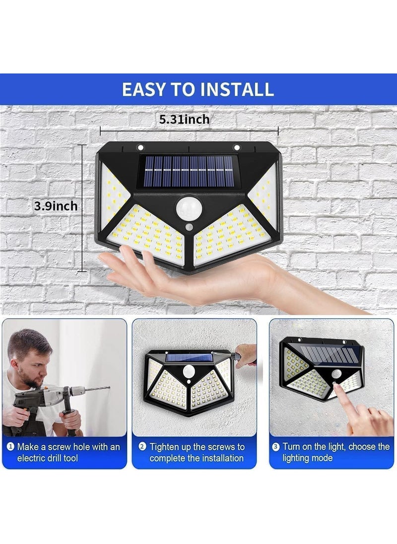 EDBIRET - EDBIRET Solar Light 100 LED Motion Sensor Light 4Side Bright Light with Dim Mode Wireless Security Lamp for Home and Outdoor Pathways - Image 1