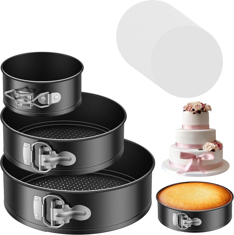 Kootek Cake Pan Set of 3, Nonstick Springform Pans with Removable Bottom, 4, 7, 9 Inch Round Cheesecake Baking Pans with 50 Pcs Parchment Paper Liners - Image 1