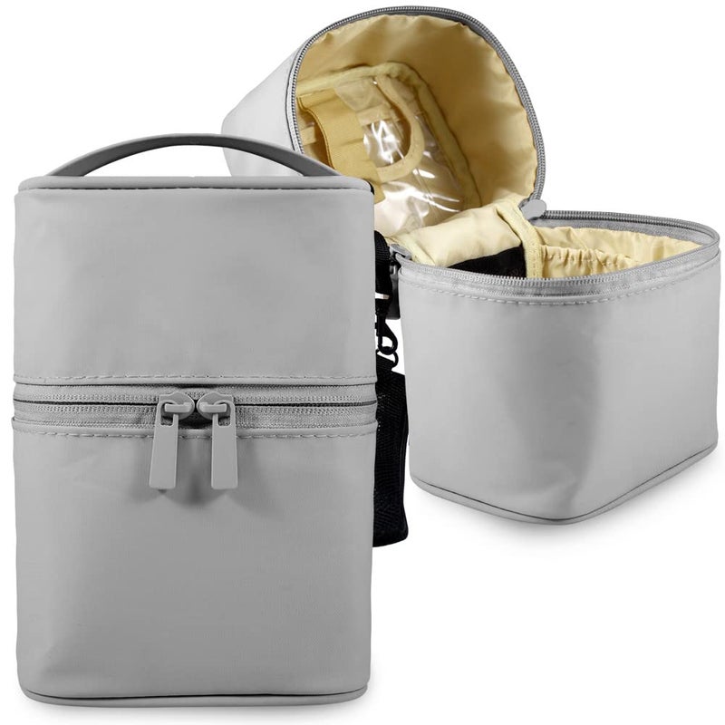 Bysiter Makeup Bag Travel Cosmetic Bag Small Makeup Brush Holder Organizer Cute Portable Artist Toiletry Storage Bag Cosmetics Case for Women Girls,Gray - Image 1