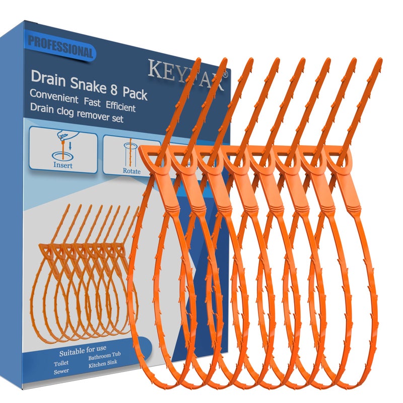 KeyFar 8 Pack 25inch Drain Snake Clog Remover, Drain Hair Remover, Sink Snake Drain Auger Cleaner Tool For Bath Tub, Toilet, Kitchen Sink, Sewer - Image 1