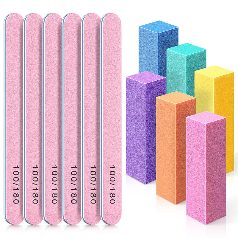 TsMADDTs Nail Buffers and Files, 6 pcs Buffer Blocks, 6 pcs 100 180 Grit Files, Professional Manicure Tools Kit, Nail Care Tools Kit for Women - Image 1