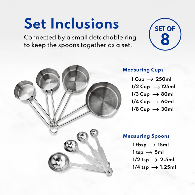 New Star Foodservice 42917 Stainless Steel 8-Piece Measuring Cups and Spoons Combo Set - Image 4