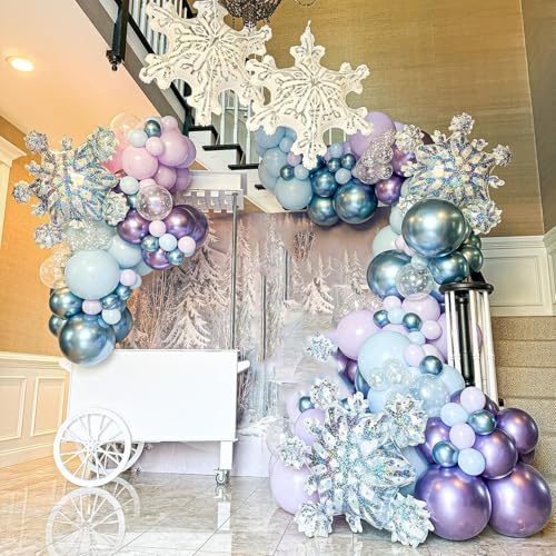 ADOINBY Frozen Balloon Arch Garland Kit, 164Pcs Winter Wonderland Balloon Arch Kit Blue Purple Clear Snowflake Balloons for Winter Wonderland Theme Baby Shower Snow Girl Princess Birthday Decorations - Image 3