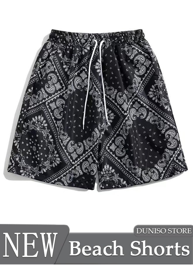 DUNISO Fashionable Men's Swimming Trunks Quick Dry Beach Shorts with Adjustable Belt Loose Breath Swim Shorts Swimwear Bathing Suits for Beach and Swimming  - Image 1