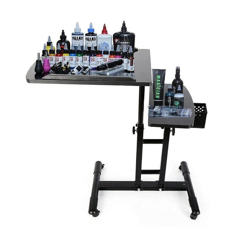 CNCEST Tattoo Table Station Tattoo Workstation  Dual Countertops  Universal Wheels  Height Adjustable  Portable Mobile Tattoo Station with Arm Rest Stand for Studio Tattoo Artist