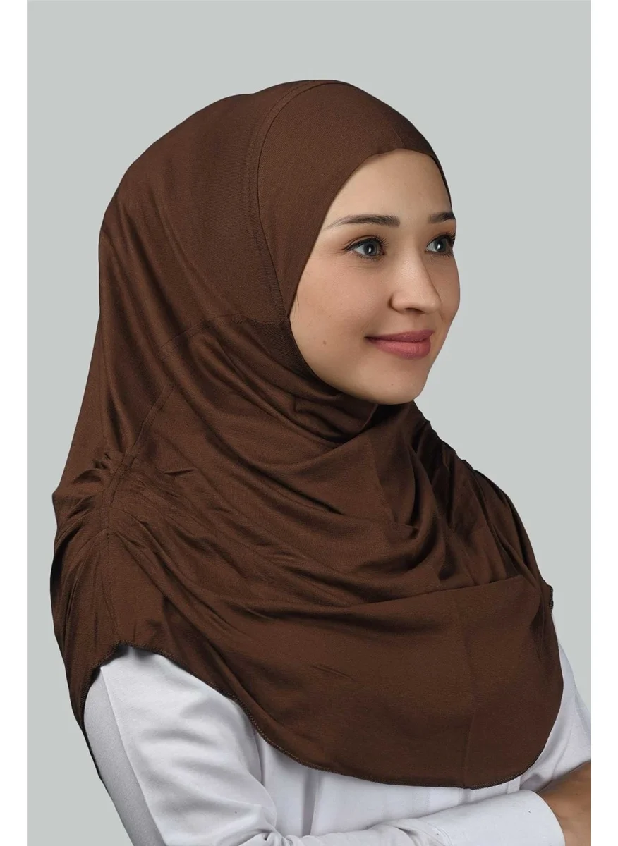 Altobeh Ready-made Turban Gathered Pleated Practical Scarf Hijab Hijab - Prayer Cover - Chocolate