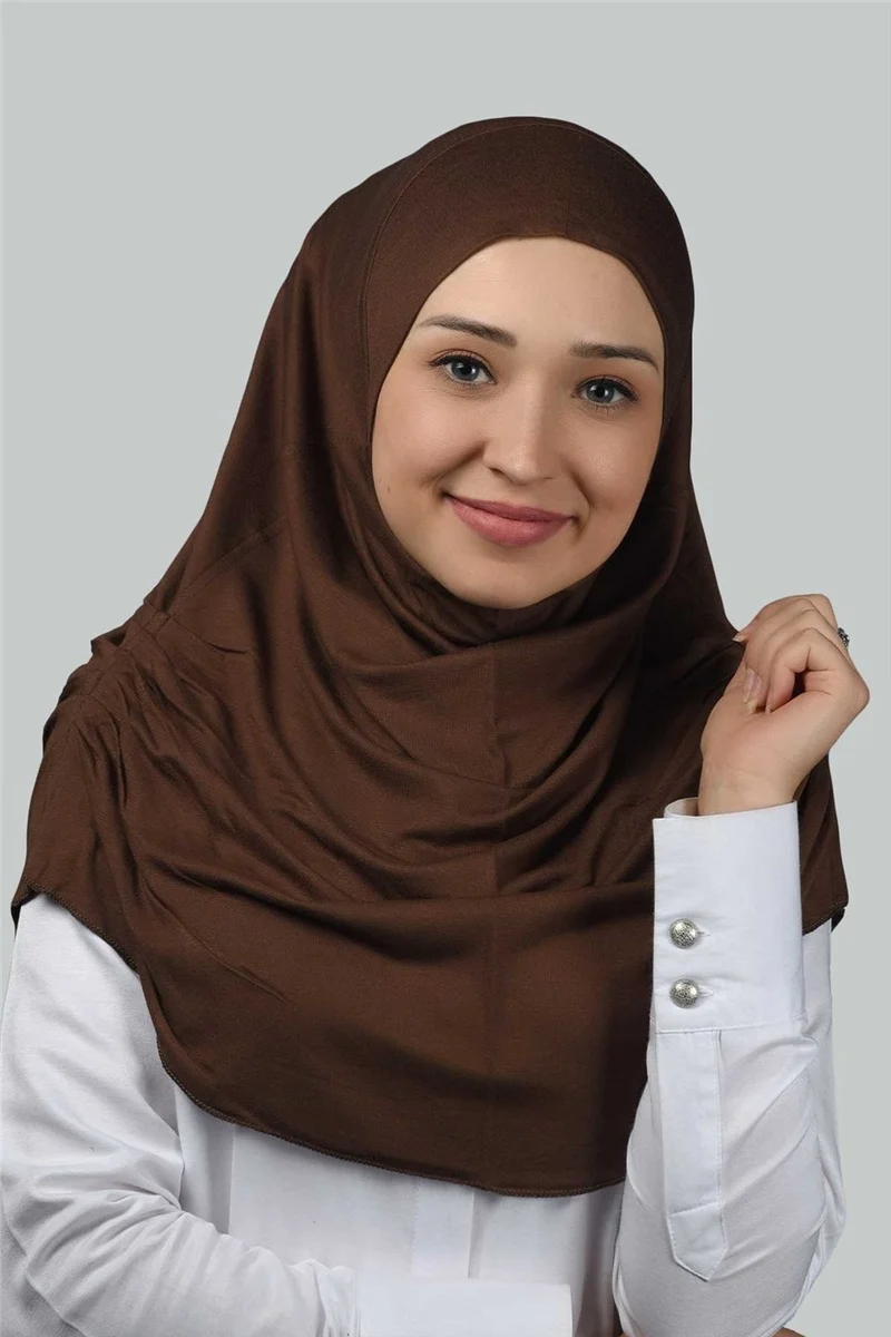 Altobeh Ready-made Turban Gathered Pleated Practical Scarf Hijab Hijab - Prayer Cover - Chocolate
