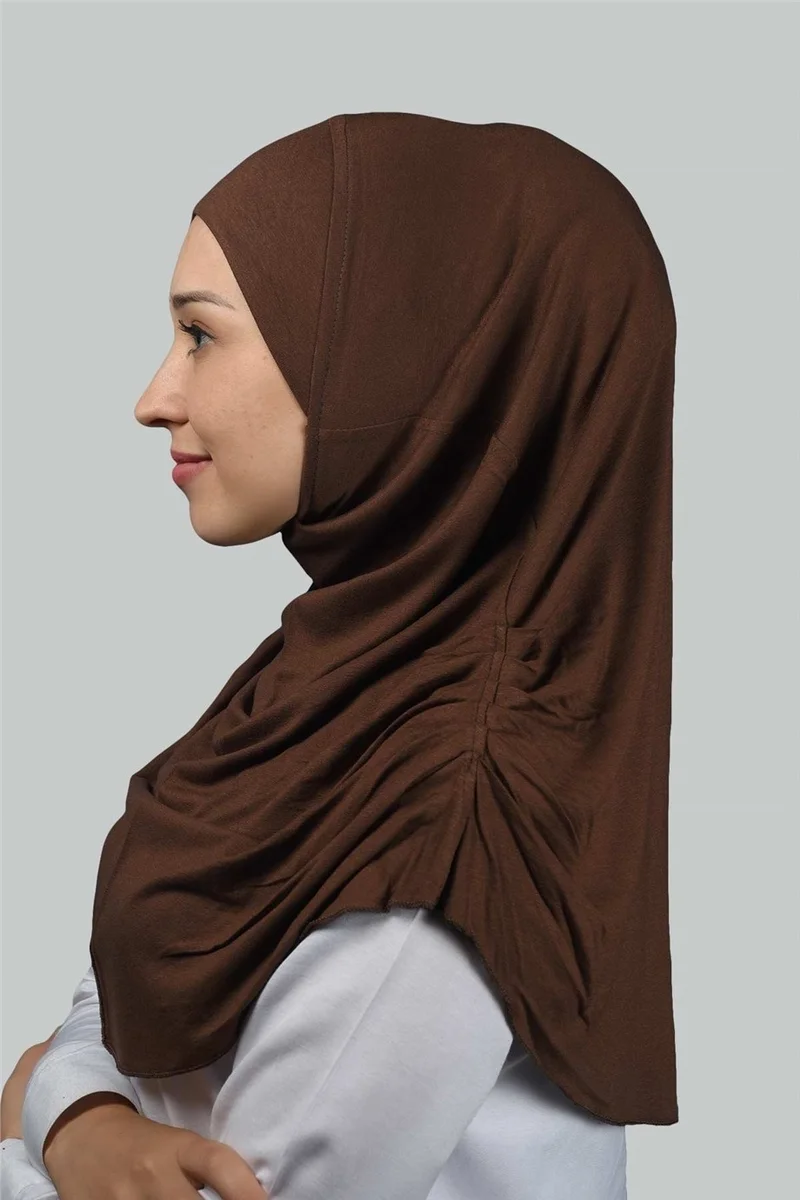 Altobeh Ready-made Turban Gathered Pleated Practical Scarf Hijab Hijab - Prayer Cover - Chocolate