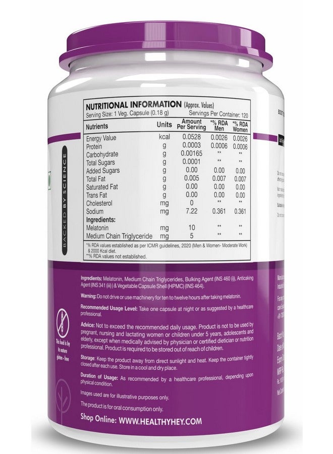 HealthyHey Nutrition Melatonin 10mg, Pack of 120 vegetable capsules - Promotes Sleep and Relaxation (10mg) - Image 2