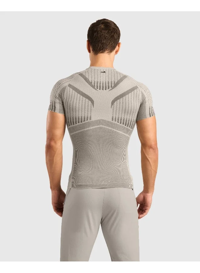 Musclemind Seamless Compression Half Sleeve T-Shirt with Ribbed Panels for Posture Assistance, Breathable Mesh, Quick Drying, Anti-Static, Anti-Odour, Anti-Microbial And 4-Way Stretchable