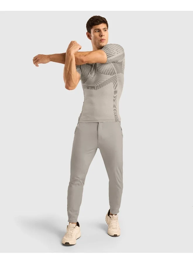 Musclemind Seamless Compression Half Sleeve T-Shirt with Ribbed Panels for Posture Assistance, Breathable Mesh, Quick Drying, Anti-Static, Anti-Odour, Anti-Microbial And 4-Way Stretchable