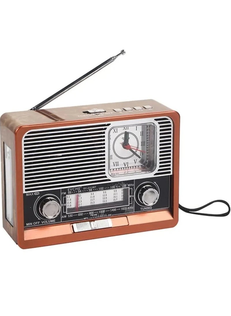 EC-2113BT Rechargeable Bluetooth Radio, supports 8 bands (1-6) and has multiple functions including USB, TF card, Bluetooth, and flashlight.  - Image 1