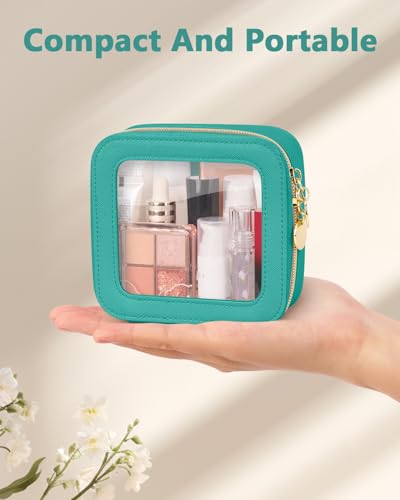 Soimeat Mini Makeup Bag Small Makeup Bag for Purse Waterproof Clear Makeup bag Leather Cosmetic Bag Square Make Up Bag Pouch Toiletry Bag for Travel Car and Women Green - Image 3