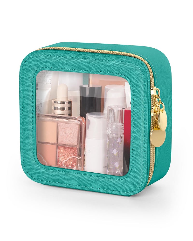 Soimeat Mini Makeup Bag Small Makeup Bag for Purse Waterproof Clear Makeup bag Leather Cosmetic Bag Square Make Up Bag Pouch Toiletry Bag for Travel Car and Women Green - Image 2