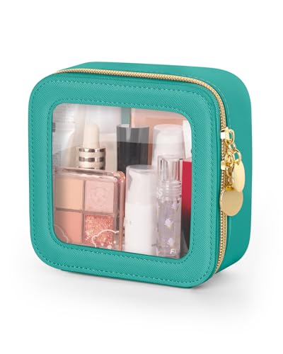Soimeat Mini Makeup Bag Small Makeup Bag for Purse Waterproof Clear Makeup bag Leather Cosmetic Bag Square Make Up Bag Pouch Toiletry Bag for Travel Car and Women Green - Image 1