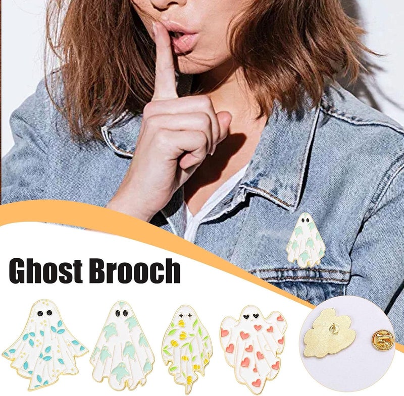woobles Cute Ghost Enamel Brooch Pin,Gothic Badges Halloween Pins for Women/Men, Cartoon Boo Ghost Enamel Pins for Jackets Backpacks, Pink - Image 2