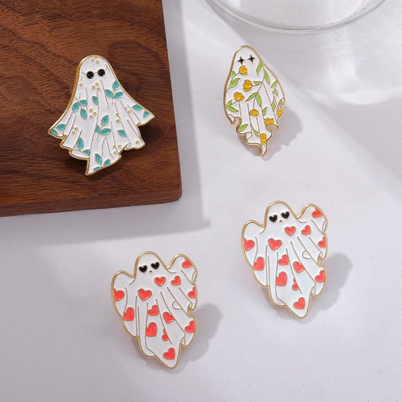woobles Cute Ghost Enamel Brooch Pin,Gothic Badges Halloween Pins for Women/Men, Cartoon Boo Ghost Enamel Pins for Jackets Backpacks, Pink - Image 3