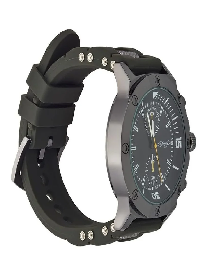Ed Hardy Ed Hardy Men'S Analog Watch with Olive Silicone strap and Matte Black 3d Texture Metal Alloy Bracelet, 50443B-42-G25