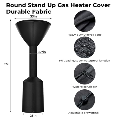havyduti 2025 Upgrade Round Stand Up Patio Heater Covers Heavyduty and Weatherresistant Oxford Fabric Waterproof Dustproof Snowproof Windproof with Zipper and Storage Bag - Image 3