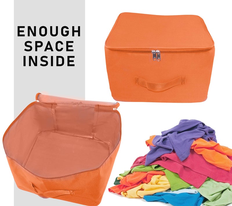 TULMAN 3 Pack Nylon Wardrobe Bag, 34L Underbed Storage, Moisture-Proof Saree Cover with Zipper Closure & Handle - Sturdy Orange (38.1 x 25.4 x 35.5 cm), Best for Clothes and Seasonal Storage - Image 4