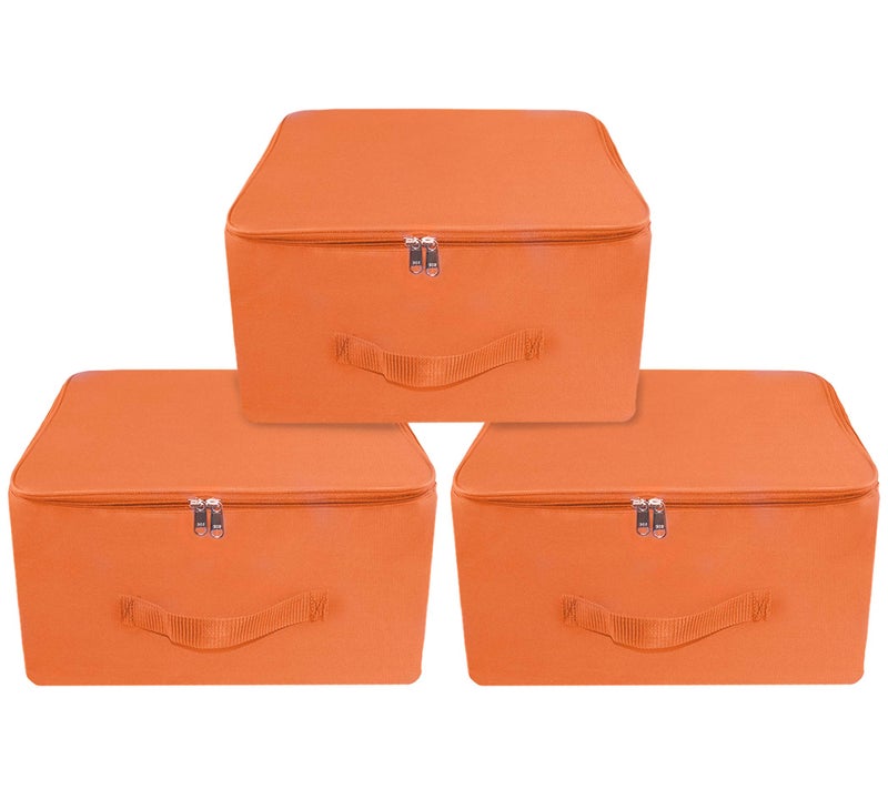 TULMAN 3 Pack Nylon Wardrobe Bag, 34L Underbed Storage, Moisture-Proof Saree Cover with Zipper Closure & Handle - Sturdy Orange (38.1 x 25.4 x 35.5 cm), Best for Clothes and Seasonal Storage - Image 1