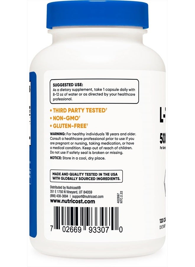 Nutricost L-Tryptophan 500mg, 120 Capsules - with BioPerine, Gluten Free, Non-GMO - Image 5