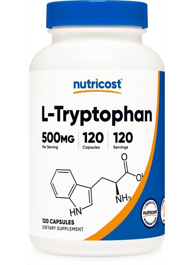 Nutricost L-Tryptophan 500mg, 120 Capsules - with BioPerine, Gluten Free, Non-GMO - Image 1