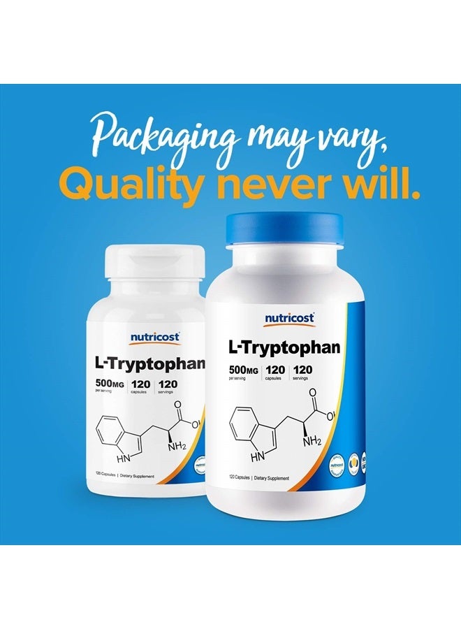 Nutricost L-Tryptophan 500mg, 120 Capsules - with BioPerine, Gluten Free, Non-GMO - Image 3