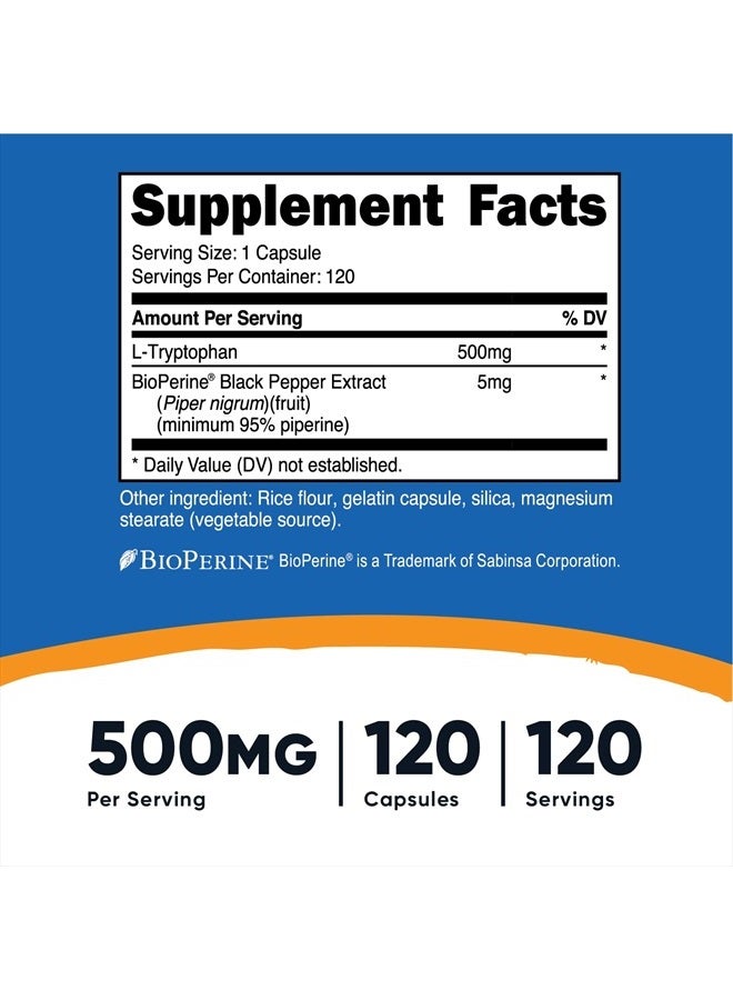 Nutricost L-Tryptophan 500mg, 120 Capsules - with BioPerine, Gluten Free, Non-GMO - Image 2