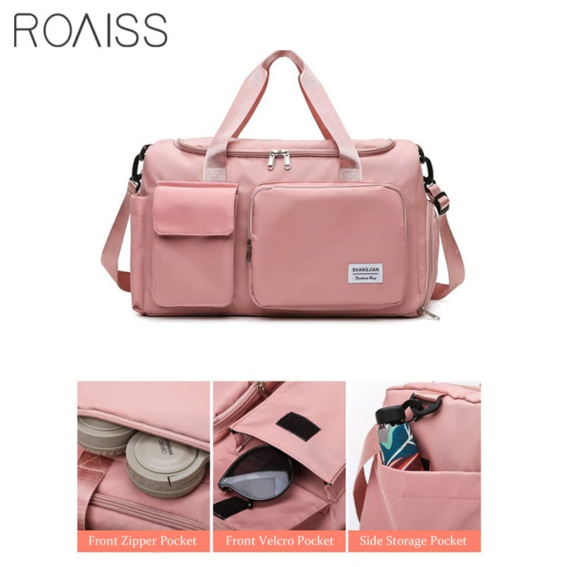 ROAISS Large Capacity Gym Sacks Waterproof Duffel Bag for Women Men Travel Sports Yoga, Pink - Image 2
