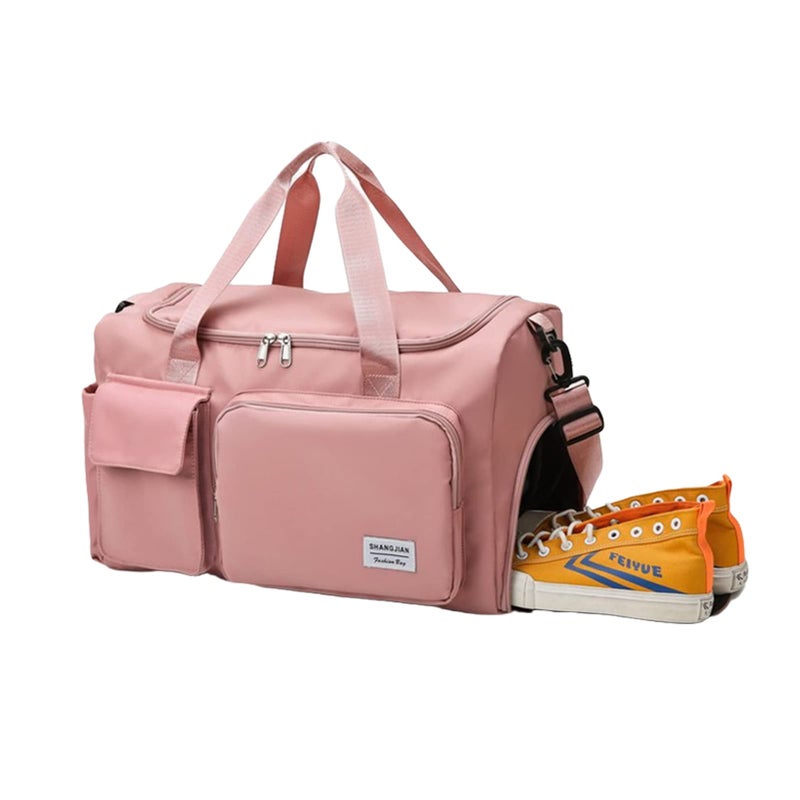 ROAISS Large Capacity Gym Sacks Waterproof Duffel Bag for Women Men Travel Sports Yoga, Pink - Image 1