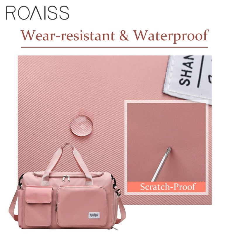 ROAISS Large Capacity Gym Sacks Waterproof Duffel Bag for Women Men Travel Sports Yoga, Pink - Image 4