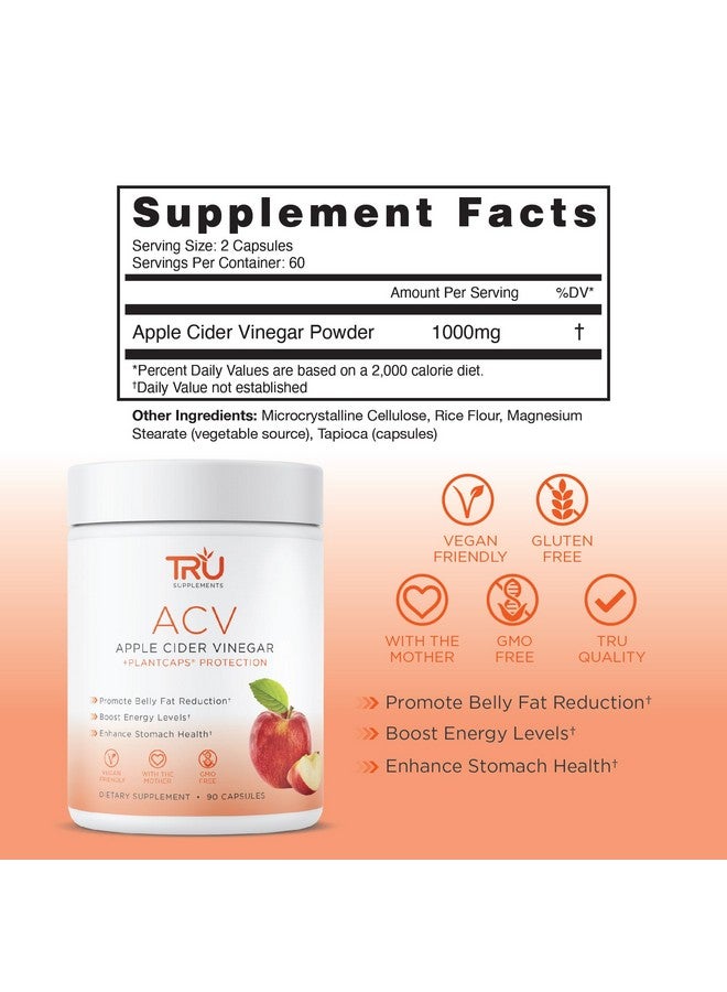 TRU Supplements ACV, Apple Cider Vinegar, Organic ACV with The Mother, Improves Digestion and Skin Health, 45 Servings, 1000mg - Image 2