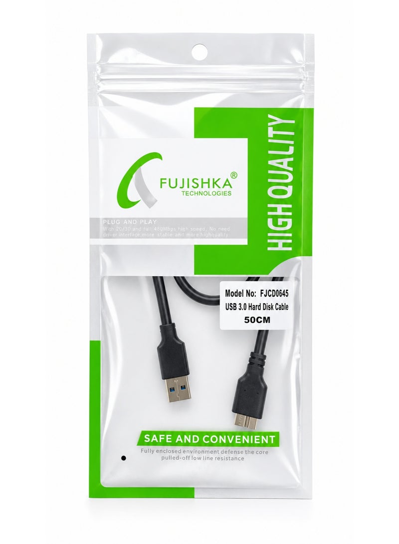 فوجيشكا كابل USB 3.0 لنقل بيانات القرص الصلب الخارجي عالي السرعة بطول 50 سم (FJCD0645) - أسود - Image 2