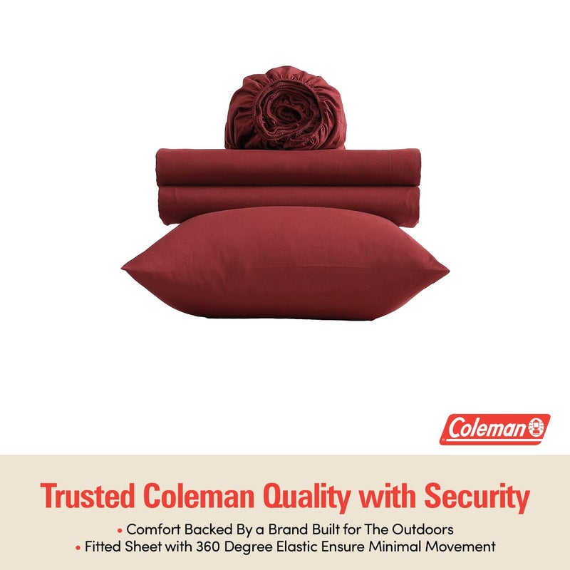 Coleman Twin XL Sheets Set â€“ Durable Home Bedding with Outdoor Heart, Stylish & Reliable for Bedroom or Cabin â€“ Premium Solid Color, Built for Comfort, Style & Occasional Outdoor Use, Burgundy - Image 2