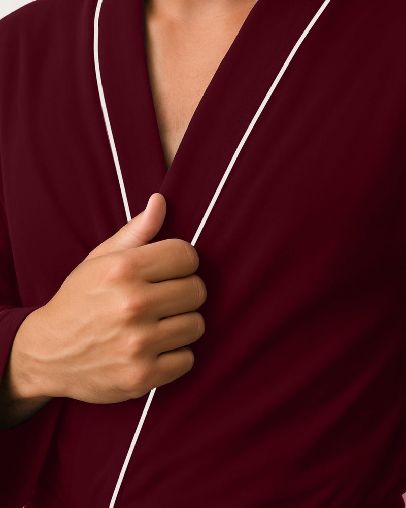 NY Threads Men's Robe Cotton Blend Knit Bathrobe, X-Large, Wine Red - Image 3