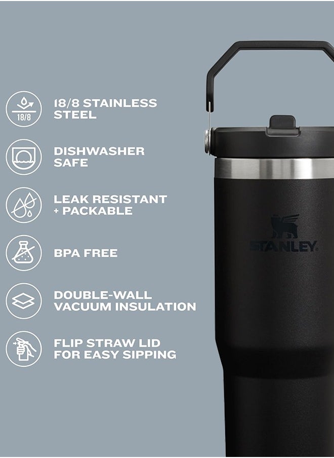 Stanley - IceFlow Stainless Steel Tumbler 30oz, Leak-Resistant, Vacuum Insulated Water Bottle with Straw, Keeps Drinks Cold for 12 Hours or Iced for 2 Days, Ideal for Home, Office, or Travel, Black - Image 1