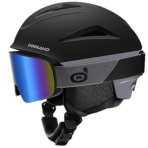 Odoland Ski Helmet, Snowboard Helmet with Ski Goggles for Adults and Youth, Audio Compatible, Shockproof, Windproof, Safety Snow Sports Helmet and Protective Glasses for Men Women, Black, L - Image 1