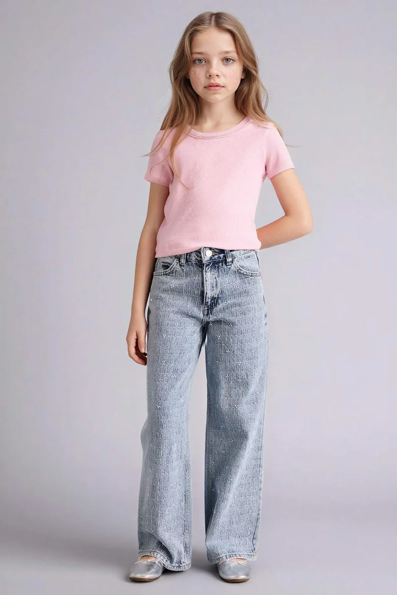 DeFacto Girl Boat Neck Ribbed Short Sleeve T-Shirt